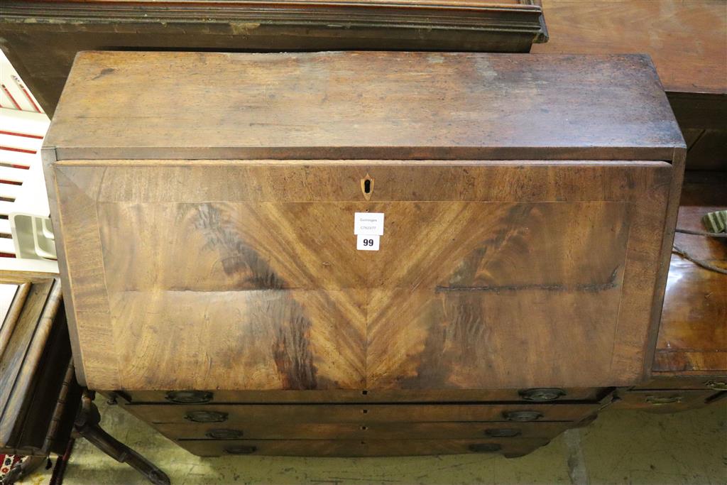 A late George III mahogany bureau, width 91cm, depth 46cm, height 102cm